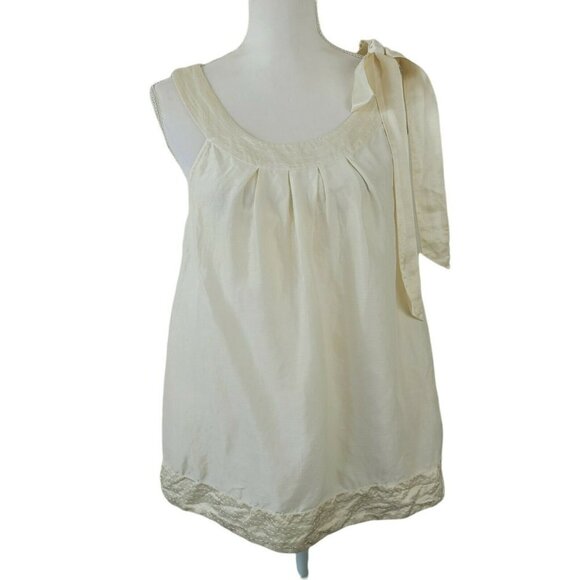 White House Black Market Tops - WHBM Silk Linen Scoop Neck Tank Top Tie At Shoulder Cream Med Bus/Casual READ